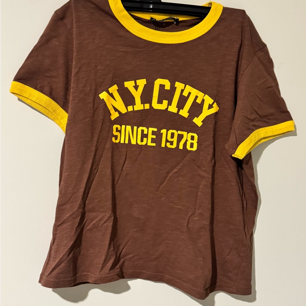 Zara Brown Tee with Yellow Trim
